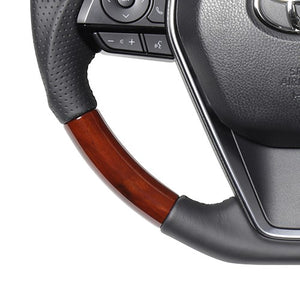 REAL PREMIUM SERIES SOFT D SHAPE BROWN WOOD BLACK EURO STITCH STEERING WHEEL FOR TOYOTA HARRIER 80  TYFP-BRW