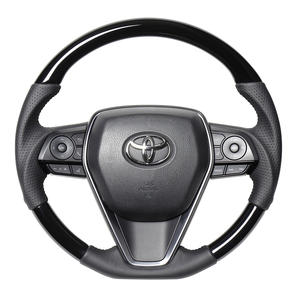 REAL PREMIUM SERIES SOFT D SHAPE PIANO BLACK BLACK EURO STITCH STEERING WHEEL FOR TOYOTA HARRIER 80  TYFP-PBW