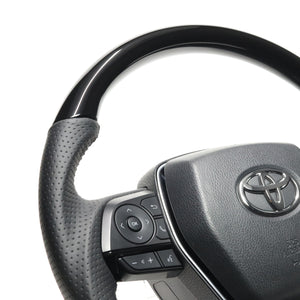 REAL PREMIUM SERIES SOFT D SHAPE PIANO BLACK BLACK EURO STITCH STEERING WHEEL FOR TOYOTA HARRIER 80  TYFP-PBW