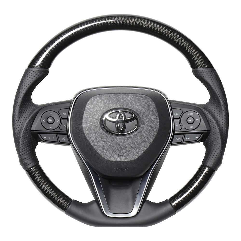 REAL PREMIUM SERIES SOFT D SHAPE BLACK CARBON BLACK EURO STITCH STEERING WHEEL FOR TOYOTA RAV4 PHV 50  TYFP-BKC