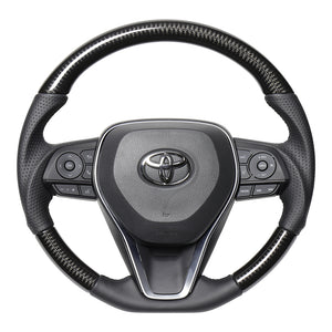 REAL PREMIUM SERIES SOFT D SHAPE BLACK CARBON BLACK EURO STITCH STEERING WHEEL FOR TOYOTA RAV4 PHV 50  TYFP-BKC
