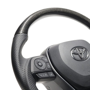 REAL PREMIUM SERIES SOFT D SHAPE BLACK CARBON BLACK EURO STITCH STEERING WHEEL FOR TOYOTA RAV4 PHV 50  TYFP-BKC