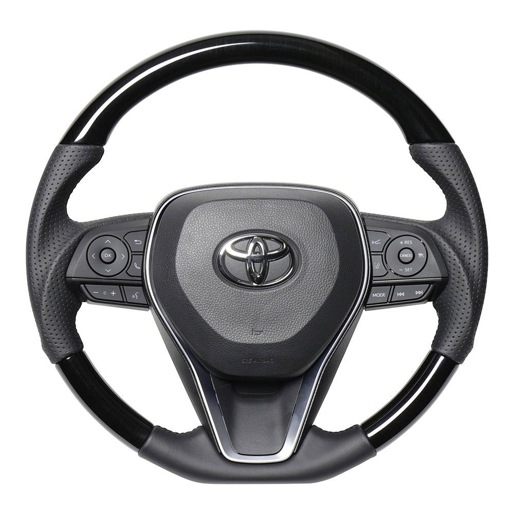 REAL PREMIUM SERIES SOFT D SHAPE 38B BLACK WOOD BLACK EURO STITCH STEERING WHEEL FOR TOYOTA RAV4 PHV 50  TYFP-38BBKW