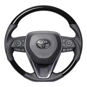 REAL PREMIUM SERIES SOFT D SHAPE 38B BLACK WOOD BLACK EURO STITCH STEERING WHEEL FOR TOYOTA RAV4 PHV 50  TYFP-38BBKW