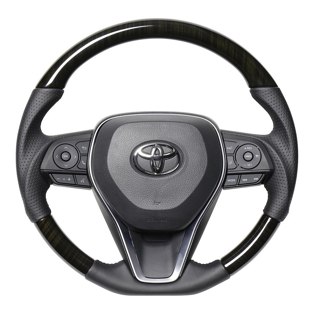 REAL PREMIUM SERIES SOFT D SHAPE 55 BLACK WOOD BLACK EURO STITCH STEERING WHEEL FOR TOYOTA RAV4 PHV 50  TYFP-55BKW