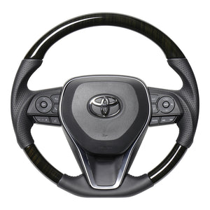 REAL PREMIUM SERIES SOFT D SHAPE 55 BLACK WOOD BLACK EURO STITCH STEERING WHEEL FOR TOYOTA RAV4 PHV 50  TYFP-55BKW