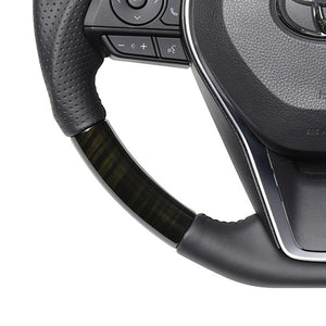 REAL PREMIUM SERIES SOFT D SHAPE 55 BLACK WOOD BLACK EURO STITCH STEERING WHEEL FOR TOYOTA RAV4 PHV 50  TYFP-55BKW