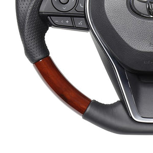 REAL PREMIUM SERIES SOFT D SHAPE BROWN WOOD BLACK EURO STITCH STEERING WHEEL FOR TOYOTA RAV4 PHV 50  TYFP-BRW