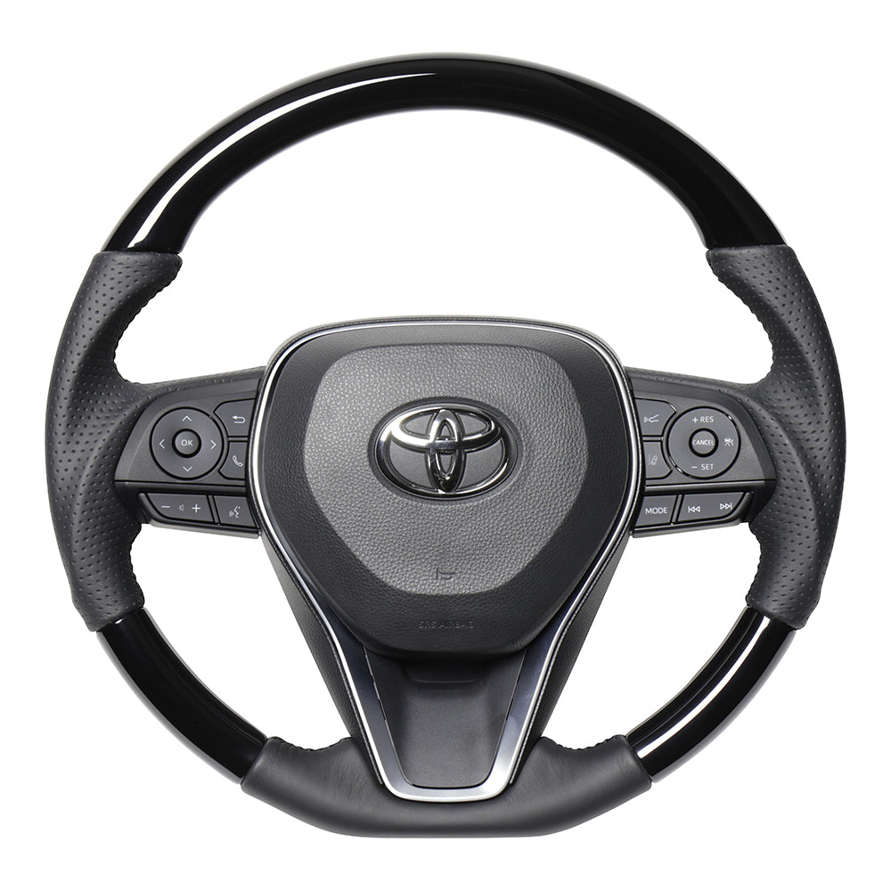 REAL PREMIUM SERIES SOFT D SHAPE PIANO BLACK BLACK EURO STITCH STEERING WHEEL FOR TOYOTA RAV4 PHV 50  TYFP-PBW