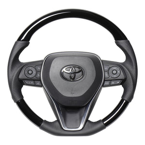 REAL PREMIUM SERIES SOFT D SHAPE PIANO BLACK BLACK EURO STITCH STEERING WHEEL FOR TOYOTA RAV4 PHV 50  TYFP-PBW