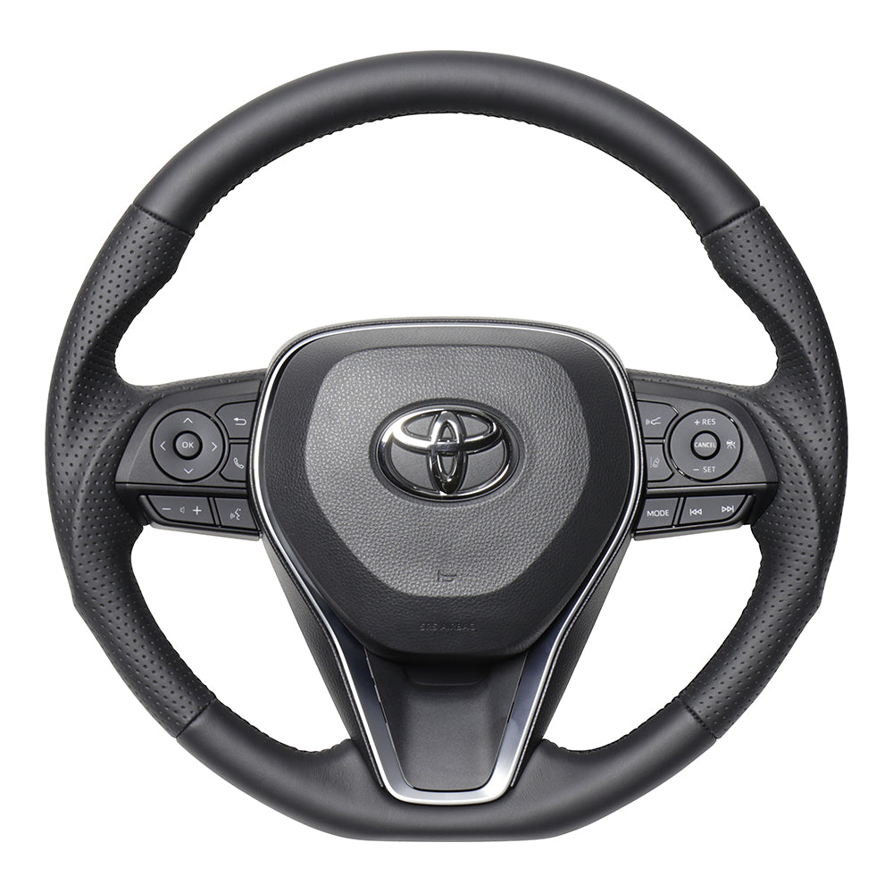 REAL PREMIUM SERIES SOFT D SHAPE NAPPA ALL LEATHER BLACK EURO STITCH STEERING WHEEL FOR TOYOTA RAV4 PHV 50  TYFP-LPB