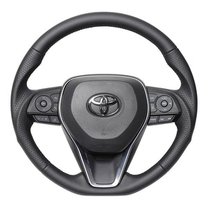 REAL PREMIUM SERIES SOFT D SHAPE NAPPA ALL LEATHER BLACK EURO STITCH STEERING WHEEL FOR TOYOTA RAV4 PHV 50  TYFP-LPB