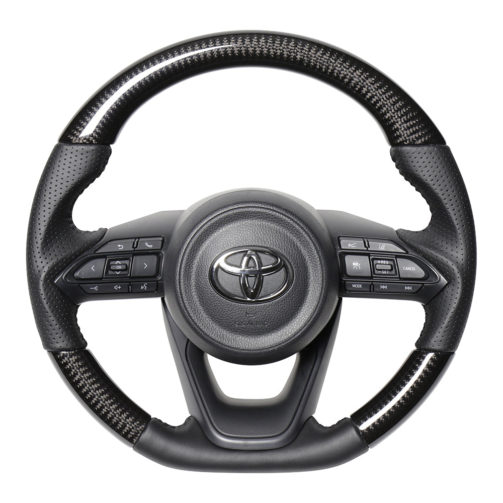 REAL ORIGINAL SERIES D SHAPE BLACK CARBON BLACK STITCH STEERING WHEEL FOR TOYOTA YARIS 10 210  TYE-BKC-BK