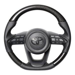 REAL ORIGINAL SERIES D SHAPE BLACK CARBON BLACK STITCH STEERING WHEEL FOR TOYOTA YARIS 10 210  TYE-BKC-BK