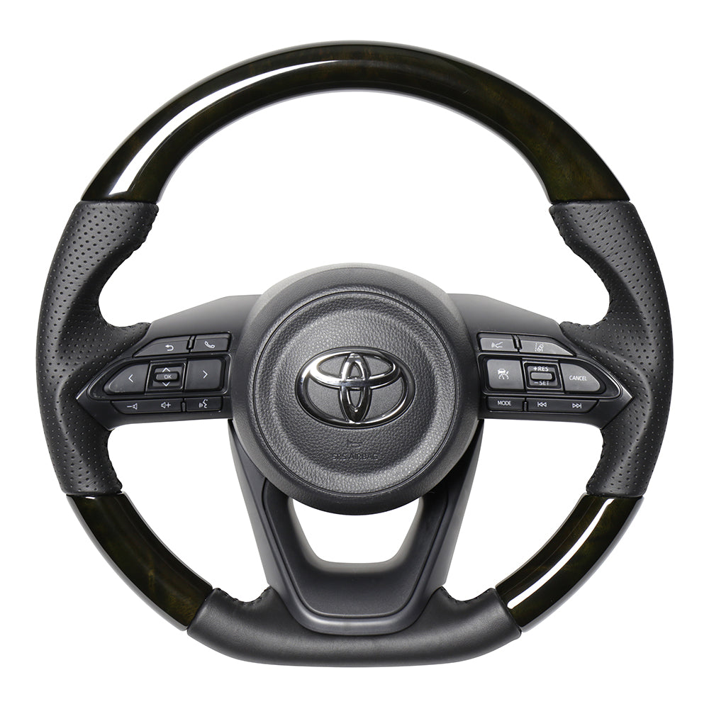 REAL ORIGINAL SERIES D SHAPE BLACK WOOD BLACK STITCH STEERING WHEEL FOR TOYOTA SIENTA MXPL10 MXPC10  TYE-BKW-BK