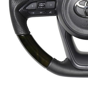 REAL ORIGINAL SERIES D SHAPE BLACK WOOD BLACK STITCH STEERING WHEEL FOR TOYOTA SIENTA MXPL10 MXPC10  TYE-BKW-BK
