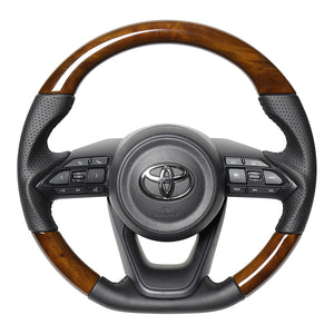 REAL ORIGINAL SERIES D SHAPE 42 BROWN WOOD BLACK STITCH STEERING WHEEL FOR TOYOTA SIENTA MXPL10 MXPC10  TYE-42BRW-BK