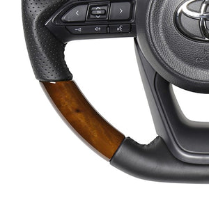 REAL ORIGINAL SERIES D SHAPE 42 BROWN WOOD BLACK STITCH STEERING WHEEL FOR TOYOTA YARIS 10 210  TYE-42BRW-BK