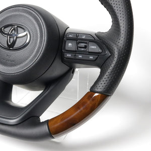 REAL ORIGINAL SERIES D SHAPE 42 BROWN WOOD BLACK STITCH STEERING WHEEL FOR TOYOTA YARIS 10 210  TYE-42BRW-BK