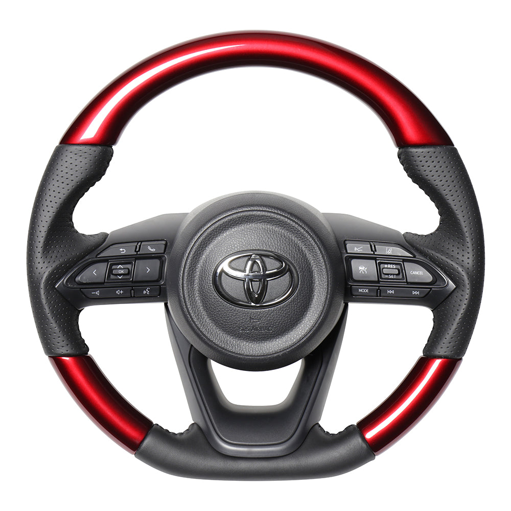 REAL ORIGINAL SERIES D SHAPE PEARL RED BLACK STITCH STEERING WHEEL FOR TOYOTA YARIS 10 210  TYE-RDW-BK