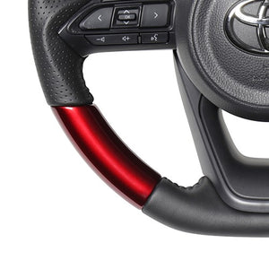 REAL ORIGINAL SERIES D SHAPE PEARL RED BLACK STITCH STEERING WHEEL FOR TOYOTA YARIS 10 210  TYE-RDW-BK
