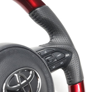 REAL ORIGINAL SERIES D SHAPE PEARL RED BLACK STITCH STEERING WHEEL FOR TOYOTA SIENTA MXPL10 MXPC10  TYE-RDW-BK