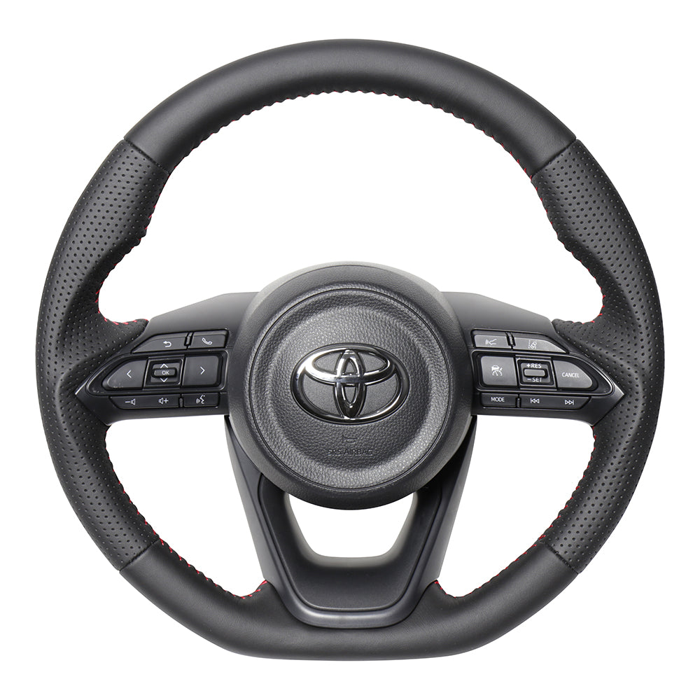 REAL ORIGINAL SERIES D SHAPE ALL LEATHER RED STITCH STEERING WHEEL FOR TOYOTA YARIS 10 210  TYE-LPB-RD