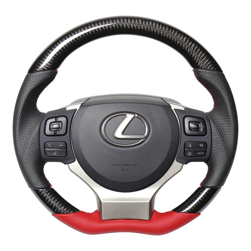 REAL ORIGINAL SERIES PARALLEL CUT C SHAPE BLACK CARBON & DARK WINE LEATHER RED X BLACK EURO STITCH STEERING WHEEL FOR LEXUS IS 30 : ZENKI  LXC-BKC-RD