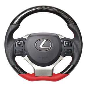 REAL ORIGINAL SERIES PARALLEL CUT C SHAPE BLACK CARBON & DARK WINE LEATHER RED X BLACK EURO STITCH STEERING WHEEL FOR LEXUS NX 10 : ZENKI  LXC-BKC-RD