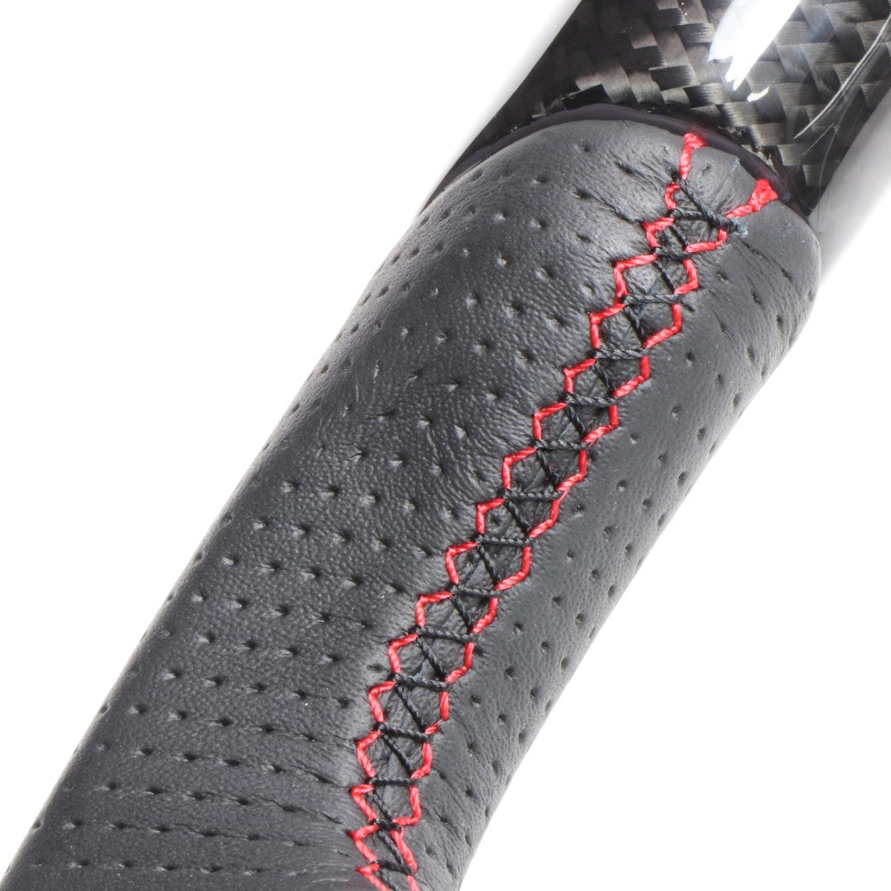 REAL ORIGINAL SERIES PARALLEL CUT C SHAPE BLACK CARBON & DARK WINE LEATHER RED X BLACK EURO STITCH STEERING WHEEL FOR LEXUS CT 10 : 1 2 TYPE  LXC-BKC-RD