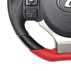 REAL ORIGINAL SERIES PARALLEL CUT C SHAPE BLACK CARBON & DARK WINE LEATHER RED X BLACK EURO STITCH STEERING WHEEL FOR LEXUS RC F 10 : ZENKI  LXC-BKC-RD