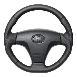 REAL ORIGINAL SERIES SOFT D SHAPE ALL LEATHER BLACK STITCH STEERING WHEEL FOR TOYOTA SUCCEED 160 : KOUKI  TYB-LPB-BK