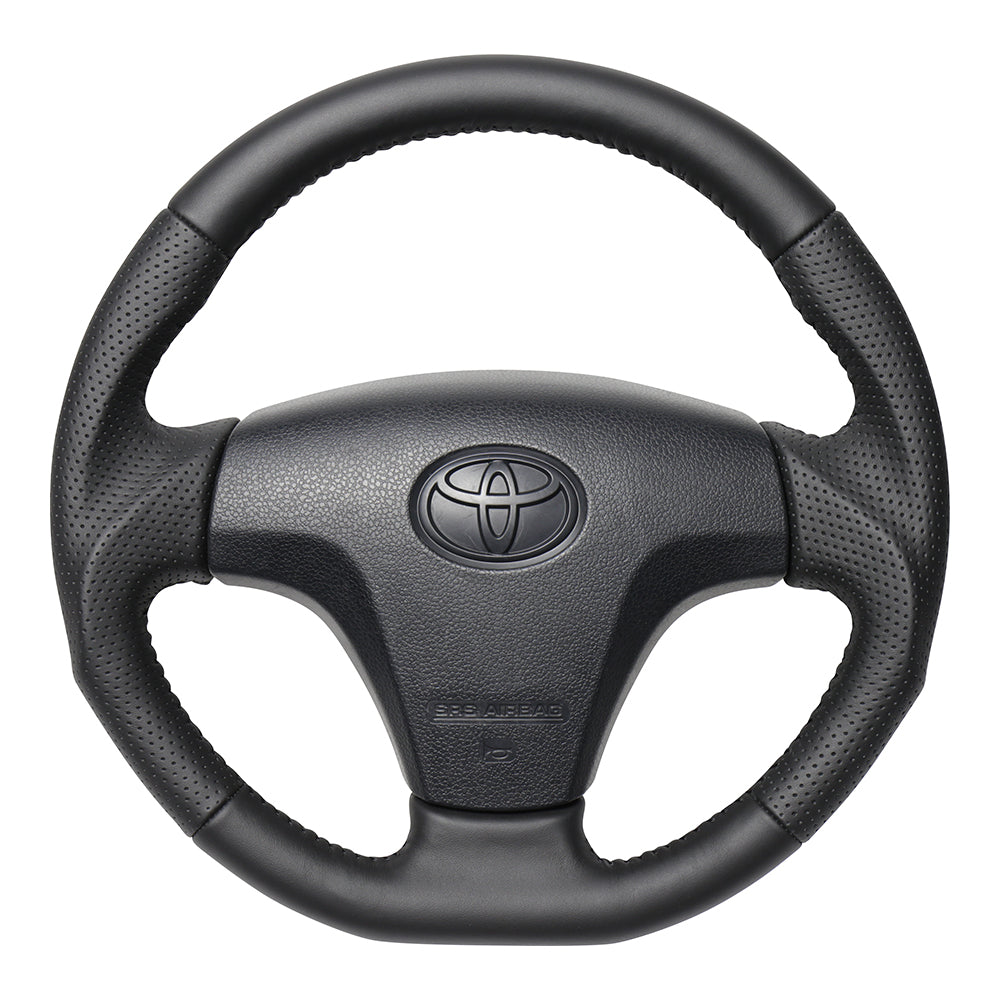 REAL ORIGINAL SERIES SOFT D SHAPE ALL LEATHER BLACK STITCH STEERING WHEEL FOR DAIHATSU MOVE LA100S TYB-LPB-BK