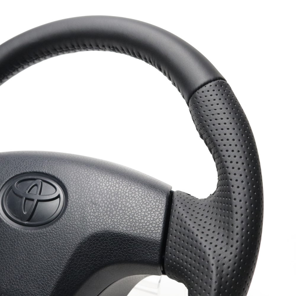 REAL ORIGINAL SERIES SOFT D SHAPE ALL LEATHER BLACK STITCH STEERING WHEEL FOR TOYOTA SUCCEED 160 : KOUKI  TYB-LPB-BK