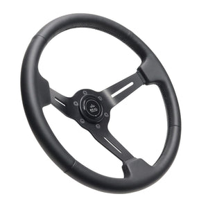 REAL REAL SPORT DEEP TYPE ALL LEATHER BLACK EURO STITCH STEERING WHEEL RSS340-8-LPB
