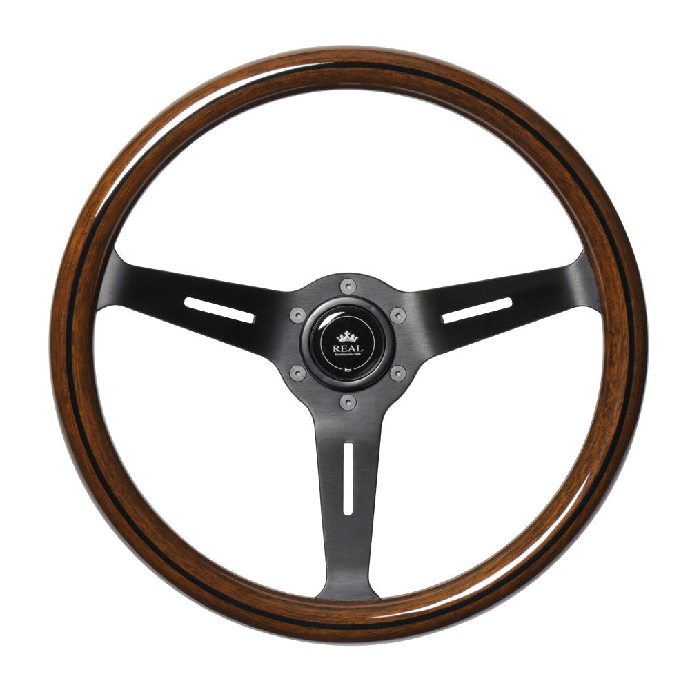 REAL REAL CLASSIC DEEP TYPE 16 DARK BROWN WOOD LINE STEERING WHEEL RSS340-8-BRWL
