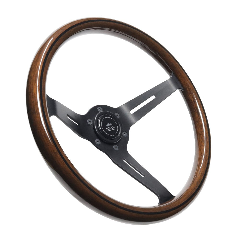 REAL REAL CLASSIC DEEP TYPE 16 DARK BROWN WOOD LINE STEERING WHEEL RSS340-8-BRWL
