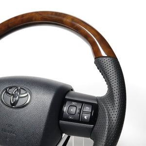 REAL ORIGINAL SERIES SOFT D SHAPE 42 BROWN WOOD BLACK STITCH STEERING WHEEL FOR TOYOTA HILUX GUN125 N125-42BRW-BK