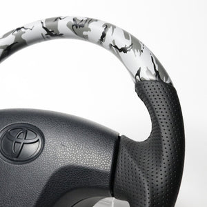 REAL ORIGINAL SERIES SOFT D SHAPE GRAY CAMOUFLAGE PRINT BLACK STITCH STEERING WHEEL FOR DAIHATSU HIJET TRUCK S500P: ZENKI S510P: ZENKI TYB-GRT-BK