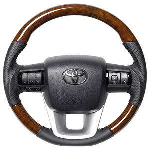 REAL ORIGINAL SERIES SOFT D SHAPE 42 BROWN WOOD BLACK STITCH STEERING WHEEL FOR TOYOTA HILUX GUN125 N125-42BRW-BK