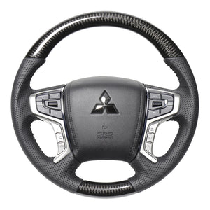 REAL ORIGINAL SERIES ROUND SHAPE BLACK CARBON BLACK STITCH STEERING WHEEL FOR MITSUBISHI DELICA D:5 CV W:LATE  MTA-BKC