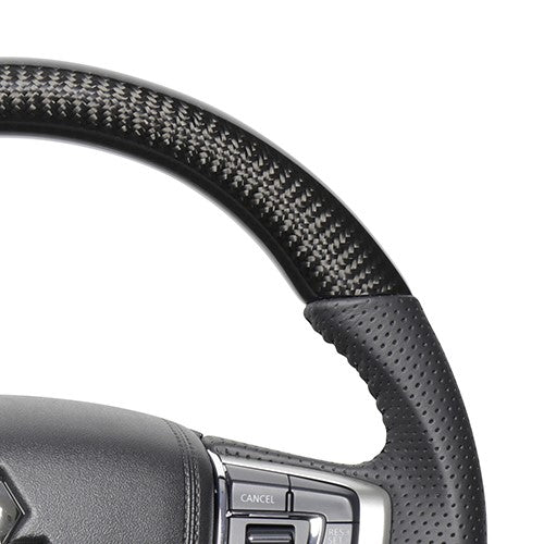 REAL ORIGINAL SERIES ROUND SHAPE BLACK CARBON BLACK STITCH STEERING WHEEL FOR MITSUBISHI DELICA D:5 CV W:LATE  MTA-BKC