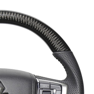 REAL ORIGINAL SERIES ROUND SHAPE BLACK CARBON BLACK STITCH STEERING WHEEL FOR MITSUBISHI DELICA D:5 CV W:LATE  MTA-BKC
