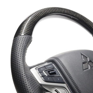 REAL ORIGINAL SERIES ROUND SHAPE BLACK CARBON BLACK STITCH STEERING WHEEL FOR MITSUBISHI DELICA D:5 CV W:LATE  MTA-BKC