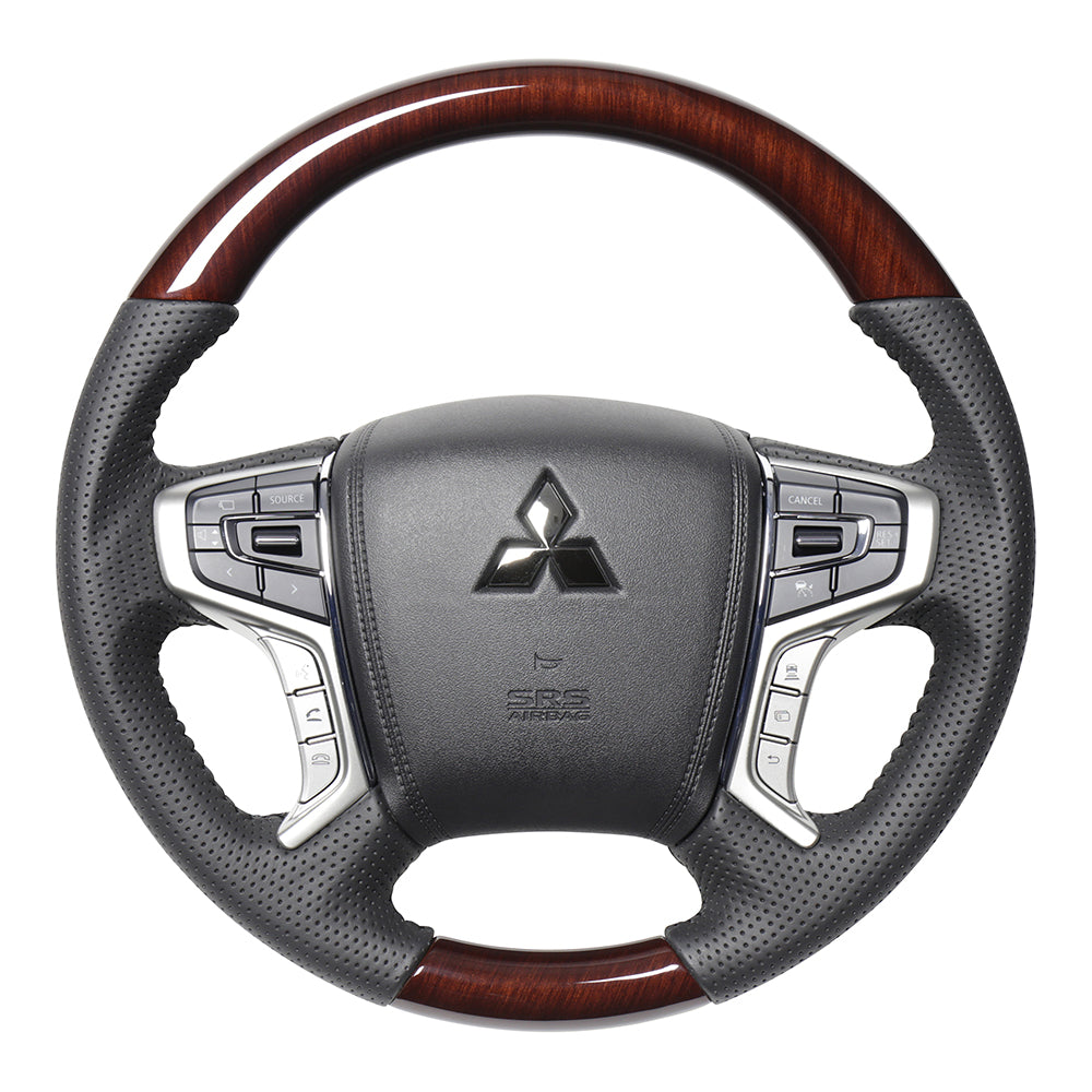 REAL ORIGINAL SERIES ROUND SHAPE 56 BROWN WOOD BLACK STITCH STEERING WHEEL FOR MITSUBISHI OUTLANDER PHEV GG W MTA-56BRW