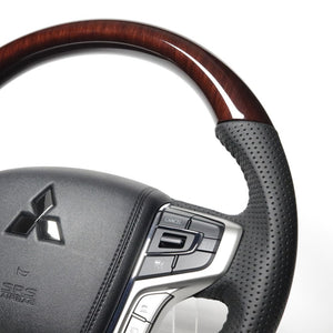REAL ORIGINAL SERIES ROUND SHAPE 56 BROWN WOOD BLACK STITCH STEERING WHEEL FOR MITSUBISHI OUTLANDER PHEV GG W MTA-56BRW