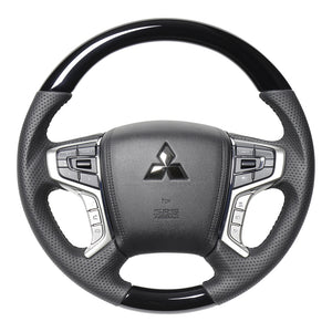 REAL ORIGINAL SERIES ROUND SHAPE PIANO BLACK BLACK STITCH STEERING WHEEL FOR MITSUBISHI DELICA D:5 CV W:LATE  MTA-PBW