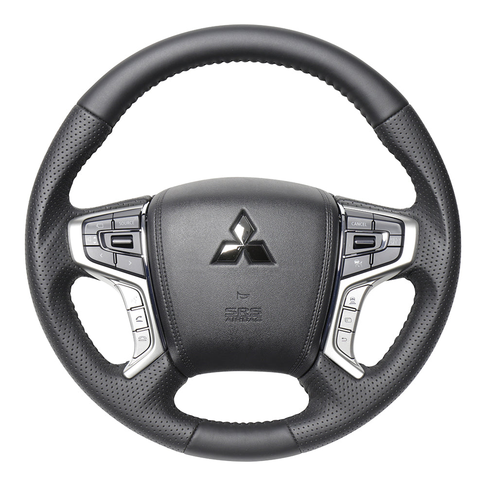 REAL ORIGINAL SERIES ROUND SHAPE ALL LEATHER BLACK STITCH STEERING WHEEL FOR MITSUBISHI DELICA D:5 CV W:LATE  MTA-LPB