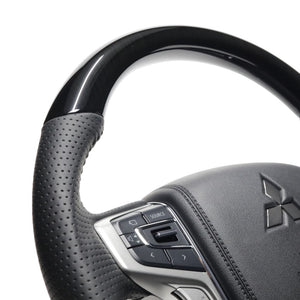 REAL ORIGINAL SERIES ROUND SHAPE 38B BLACK WOOD BLACK STITCH STEERING WHEEL FOR MITSUBISHI DELICA D:5 CV W:LATE  MTA-38BBKW