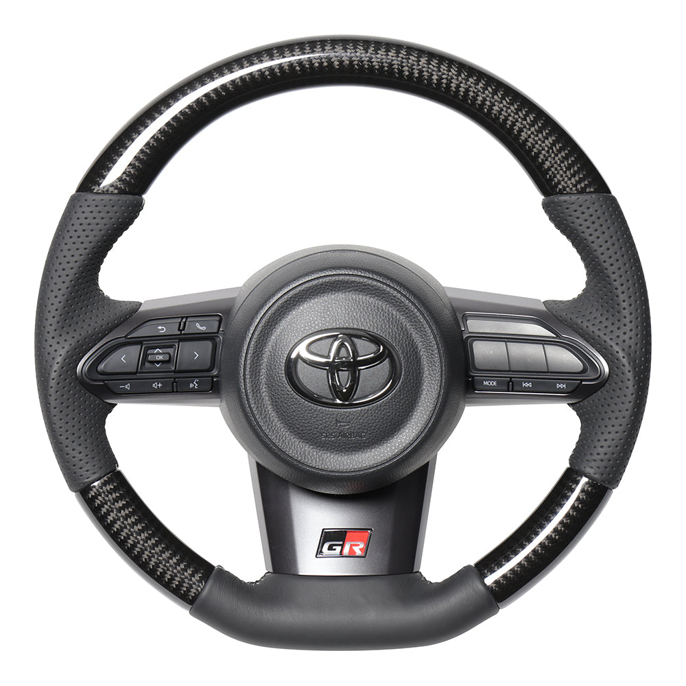 REAL ORIGINAL SERIES SOFT D SHAPE BLACK CARBON SILVER X BLACK EURO STITCH STEERING WHEEL FOR TOYOTA GR YARIS GXPA16 MXPA12 TYI-BKC-SL